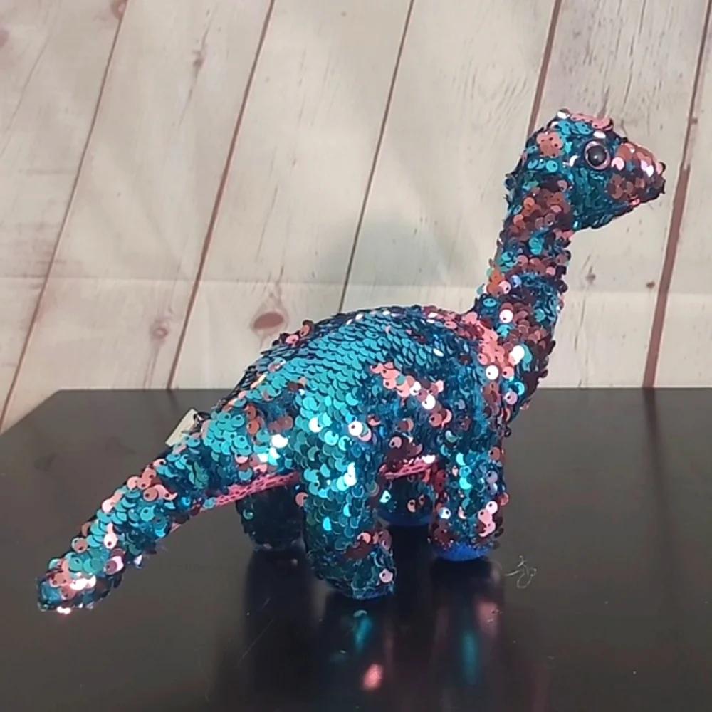TY Beanie Baby Flippables TREMOR Dinosaur Blue Pink Sequins 6" NASA SpaceX - Picture 11 of 16